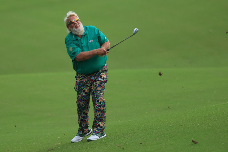 John Daly of the U.S. plays his shot on the fourth hole during the first round of the 2022 PGA Championship at Southern Hills Country Club on May 19 in Tulsa, Oklahoma. 