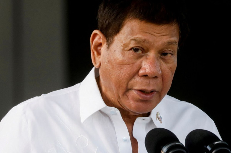 Philippine President Rodrigo Duterte speaks at Villamor Air Base in Pasay, Metro Manila, Philippines, February 28, 2021.