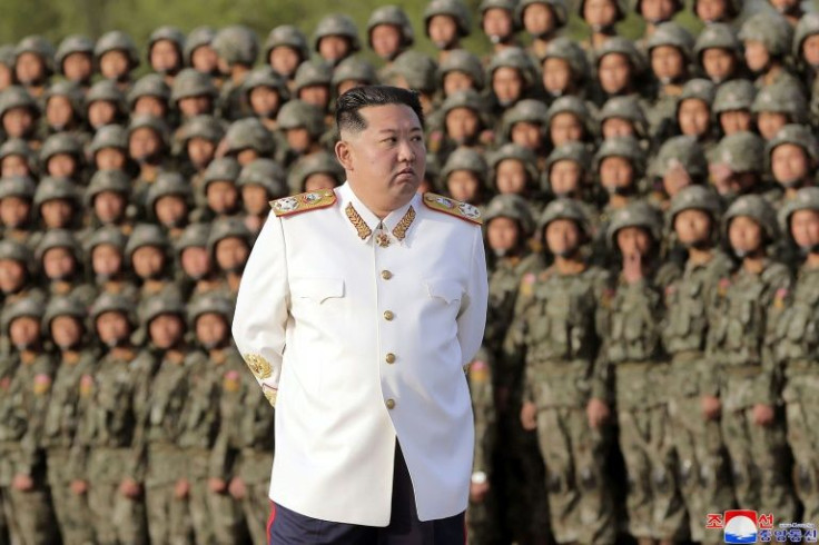 North Korean leader Kim Jong Un takes part in a parade to mark the 90th founding anniversary of the Korean People's Revolutionary Army in April 2022