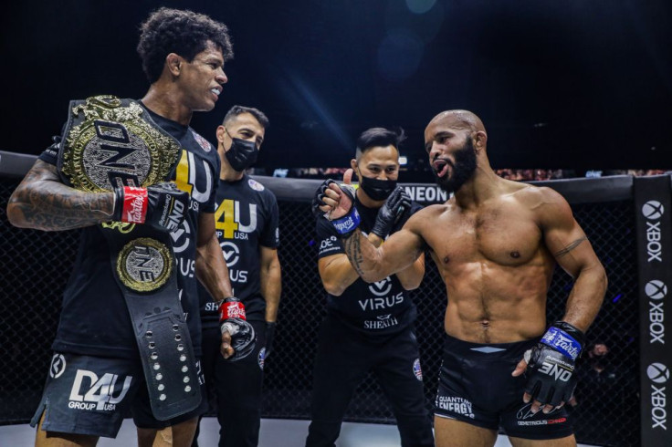 Adriano Moraes (L) and Demetrious Johnson (R) will clash again in a rematch for the ONE Flyweight title in August 2022.