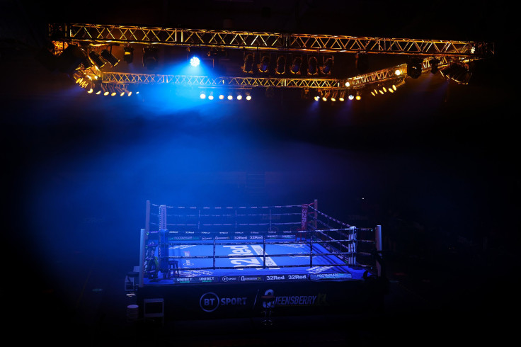 The ring sits empty before the first fight of the night at Telford International Centre on June 05, 2021 in Telford, England. 