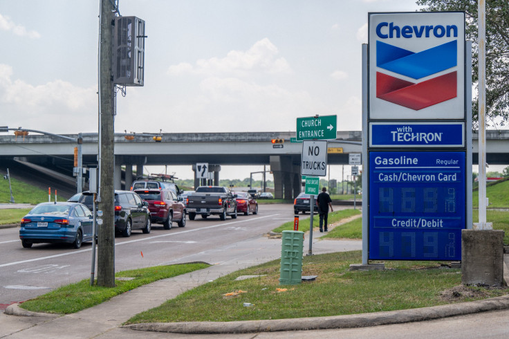 Gas prices are seen on a Chevron gas station sign on June 09, 2022 in Houston, Texas.