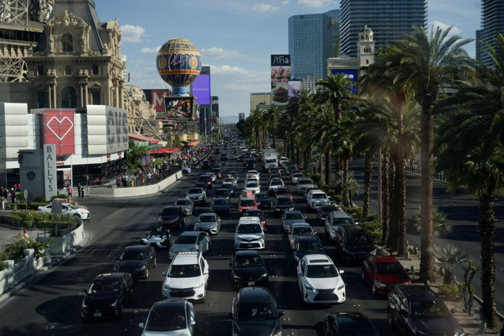 Traffic is seen along the Strip on Memorial Day in Las Vegas, Nevada, U.S., May 31, 2021.