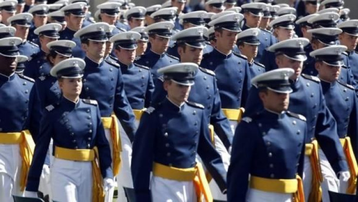 The graduating class of second lieutenants arrive at the Air Force Academy's Class of 2012 graduation ceremony in Colorado Springs, Colorado May 23, 2012.