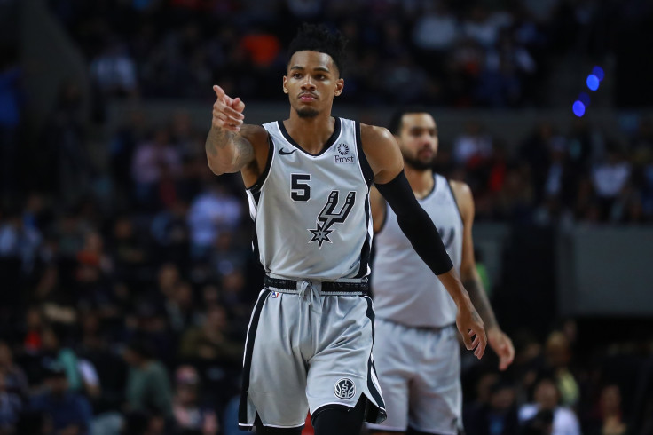 Dejounte Murray #5 of the San Antonio Spurs celebrates during a game between San Antonio Spurs and Phoenix Suns at Arena Ciudad de Mexico on December 14, 2019 in Mexico City, Mexico.
