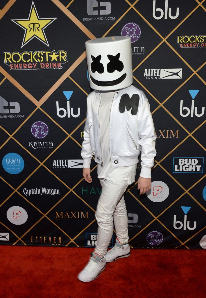 Marshmello earned an estimated $4,597.25 from Spotify per lyric of "Silence" in 2017. DJ Marshmello is pictured at the 2018 Maxim Party on Feb. 3, 2018 in Minneapolis, Minnesota.
