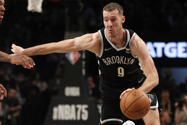 Goran Dragic #9 of the Brooklyn Nets in action against the Dallas Mavericks at Barclays Center on March 16, 2022 in New York City.