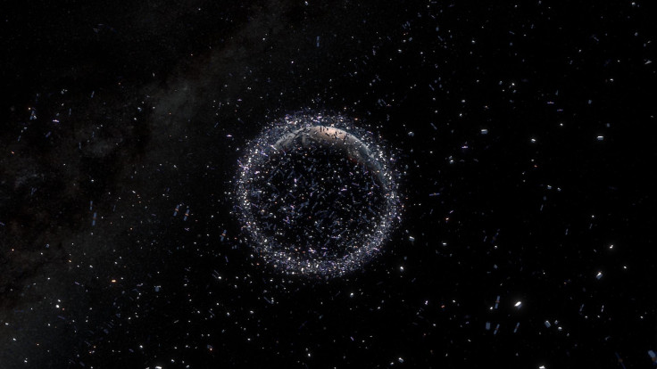 An artist's illustration showing the swarm of space debris orbiting Earth.