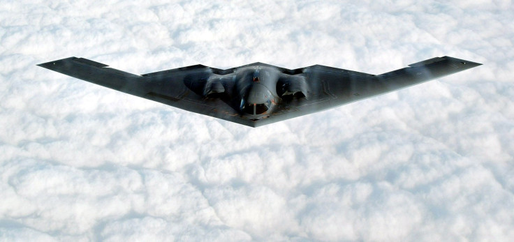 The B-2 Spirit stealth bomber flies over the Missouri Sky after taking off from the Whiteman Air Force Base in Johnson County, Missouri.