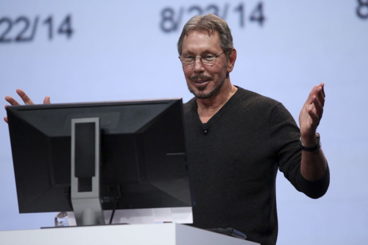 Oracle's Executive Chairman of the Board and Chief Technology Officer Larry Ellison gestures while giving a demonstration during his keynote address at Oracle OpenWorld in San Francisco, California September 30, 2014.