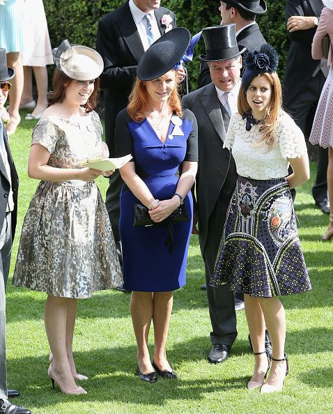 Sarah Ferguson has a strong influence on Princess Eugenie and Princess Beatrice's fashion. Pictured: Princess Eugenie, Ferguson and Princess Beatrice in the parade ring on day 4 of Royal Ascot at Ascot Racecourse on June 19, 2015 in Ascot, England.