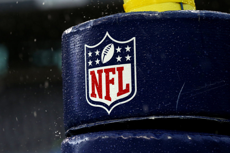 The NFL logo appears on a goal post before the 2015 NFC Championship game between the Seattle Seahawks and the Green Bay Packers at CenturyLink Field in Seattle Jan. 18, 2015.
