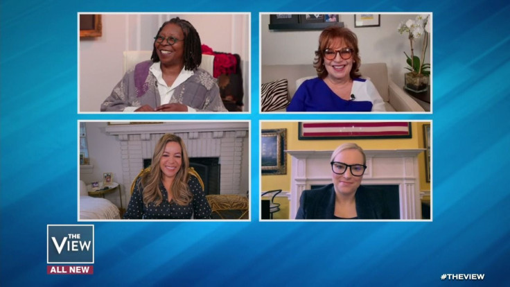 Whoopi Goldberg, Joy Behar, Sunny Hostin and Meghan McCain are pictured during an April 2020 broadcast of "The View."