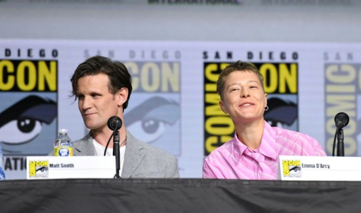 British actors Emma D'Arcy and Matt Smith -- who play Princess Rhaenyra and Prince Daemon respectively in the new HBO show "House of the Dragon" -- speak at a panel during Comic-Con in San Diego, California, July 23, 2022