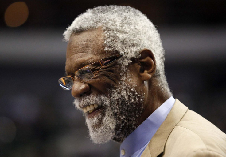 Boston Celtic great & NBA Hall of Famer Bill Russell before the start of the Slam Dunk contest during NBA All-Star weekend in Dallas, Texas February 13, 2010.