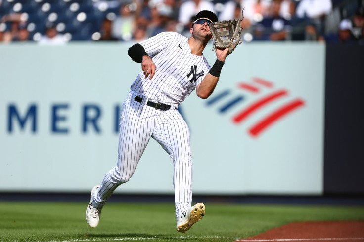 Joey Gallo #13 of the New York Yankees in action against the Kansas City Royals during a game at Yankee Stadium on July 30, 2022 in New York City.
