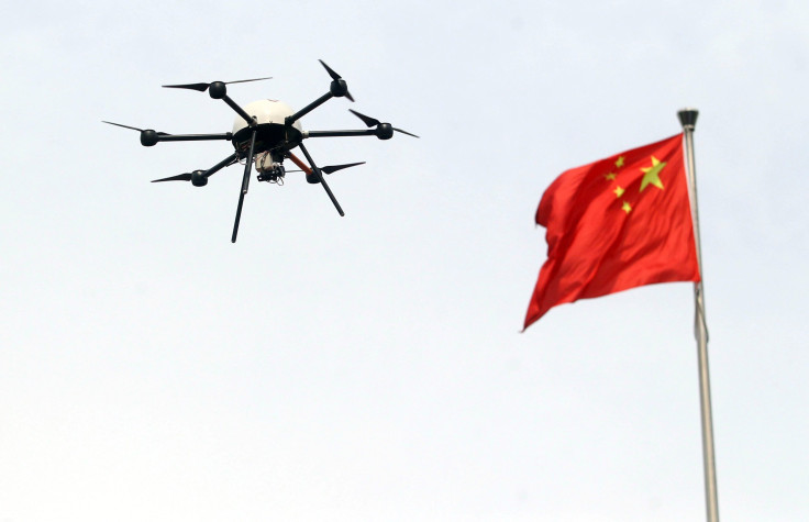 An unmanned drone aircraft is being tested during a campaign for disaster prevention and reduction in Beijing, May 12, 2015.