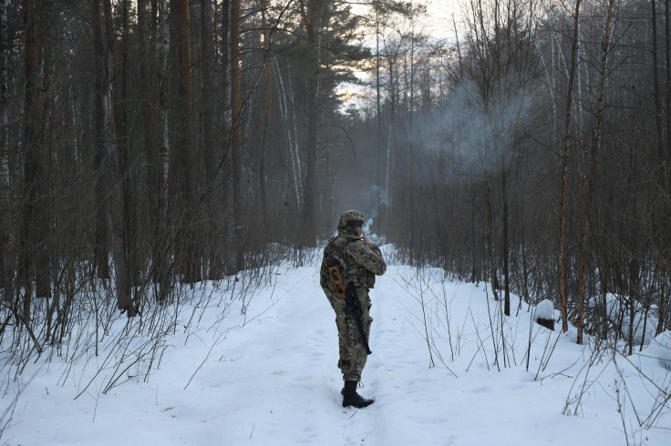 Representation. A Russian soldier in a snowy area.