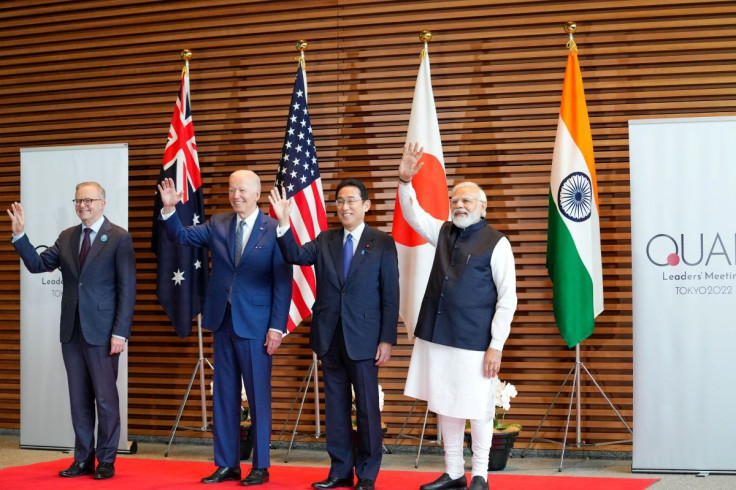 Prime Minister of Australia Anthony Albanese, U.S. President Joe Biden, Prime Minister of Japan Fumio Kishida, Prime Minister of India Narendra Modi, pose for photos at the entrance hall of the Prime Ministerâs Office of Japan in Tokyo, Japan, May 24