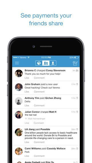 Venmo employs a social feed to keep users updated on their friends' latest transactions.