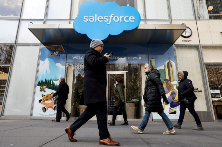 People pass by the Salesforce Tower and Salesforce.com offices in New York City, U.S., March 7, 2019.