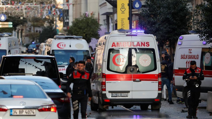 Ambulances arrive at the scene of the explosion in Istanbul's Taksim Istiklal Street.