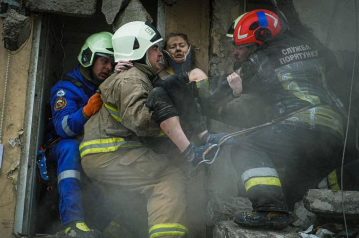 Aftermath of an apartment block destruction following a missile strike in Dnipro