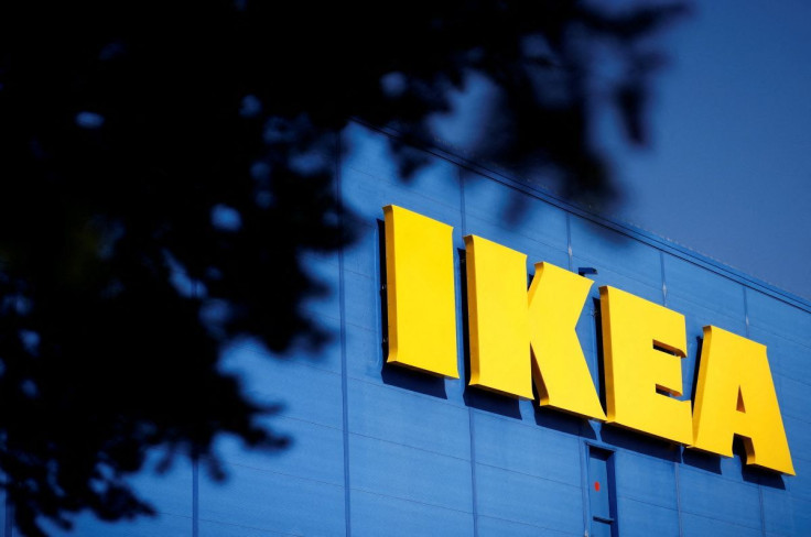 The company's logo is seen outside of an IKEA Group store in Saint-Herblain near Nantes, France, March 22, 2021.