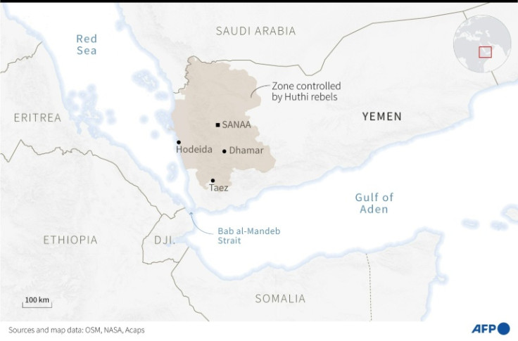 Map of the Red Sea and Yemen showing zone controlled by Huthi rebels.