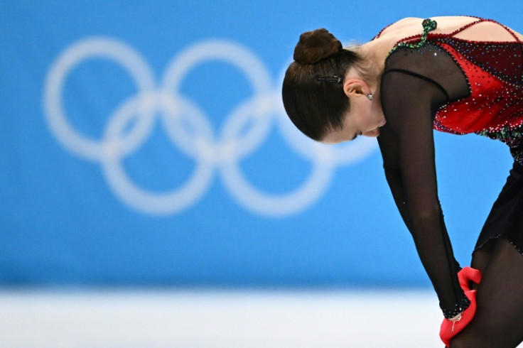 Under pressure: Russia's Kamila Valieva fell from first to fourth after the free skating final at the Beijing Olympics