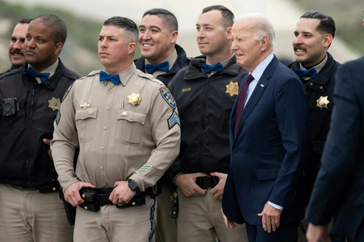 US President Joe Biden (second R) threw his full support behind a bipartisan Senate deal that unlocks billions of dollars in aid to Ukraine and Israel in exchange for a tighter border laws