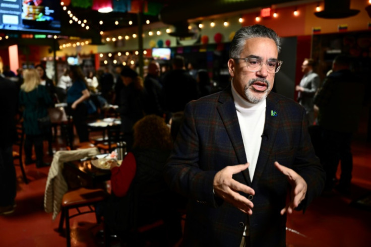 Peter Guzman, president of the Latin Chamber of Commerce, speaks during an event in Las Vegas, Nevada on February 2, 2024