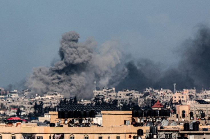 Smoke billows during Israeli bombardment of Khan Yunis, near Rafah