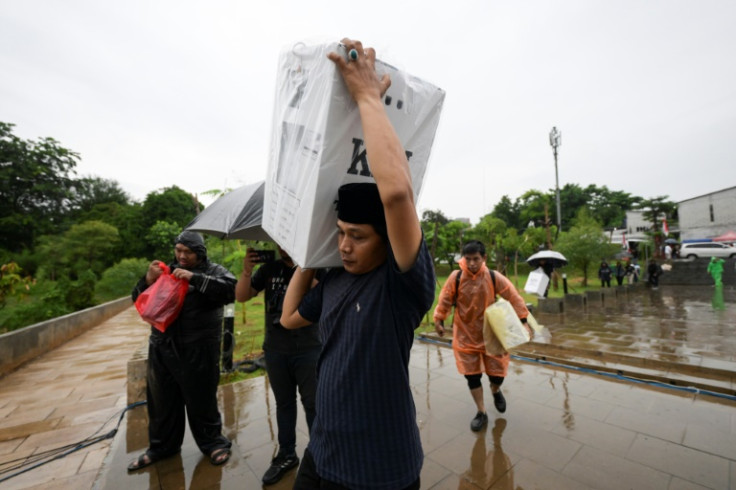 Ballot boxes were wrapped in plastic as a precaution against inclement weather