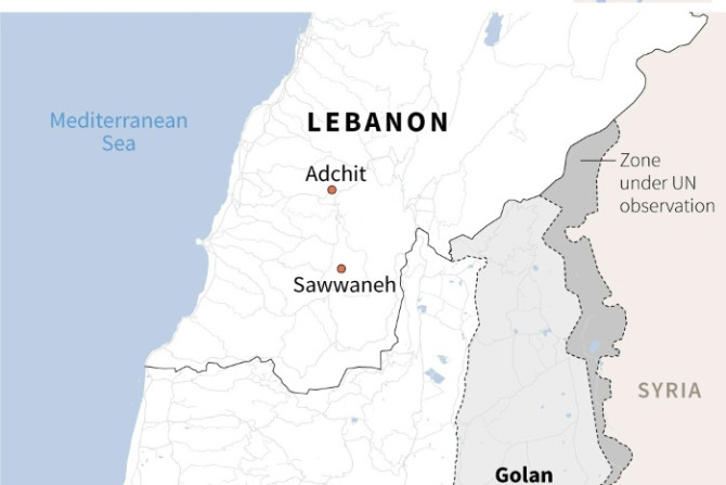 Map showing the border zone between Israel and Lebanon and the villages of Sawwaneh and Adchit, hit by Israeli air strikes