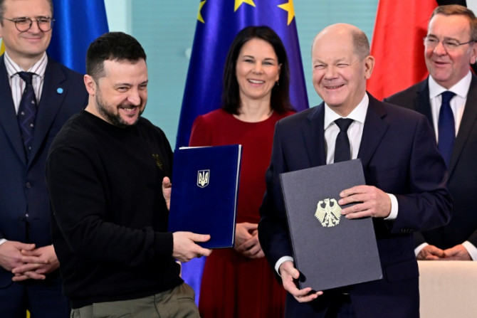 Ukrianian President Volodymyr Zelensky signed a security deal in Berlin with German Chancellor Olaf Scholz