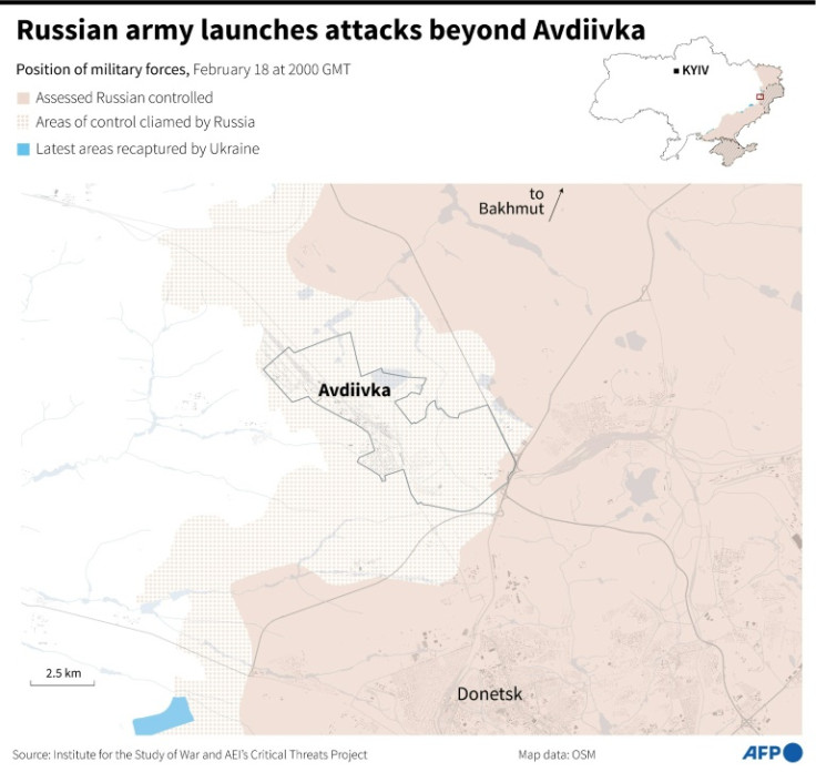 Map of the front line around the city of Avdiivka, in Ukraine