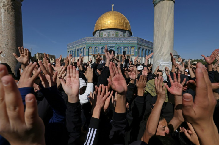 Palestinians protest in the Al-Aqsa mosque compound in Jerusalem