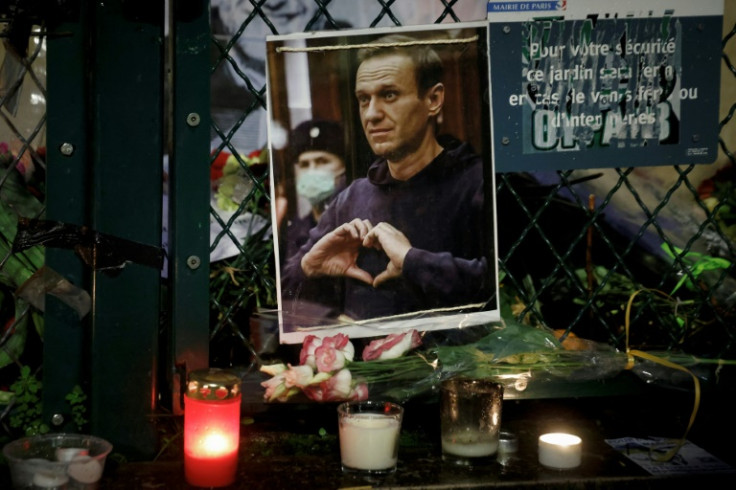 A makeshift memorial to Navalny is seen in Paris