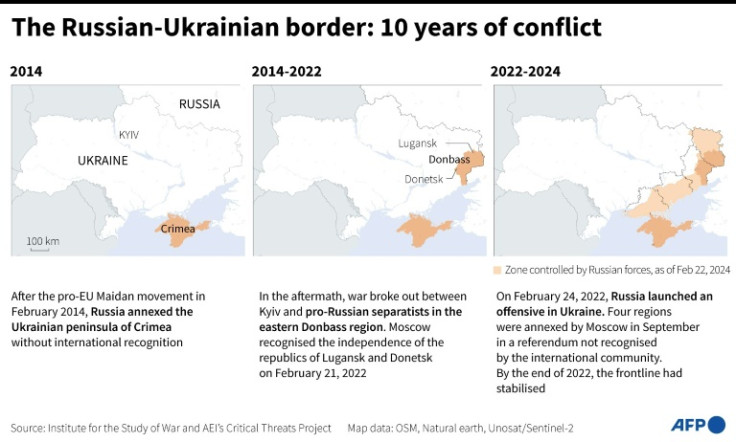 Maps showing border changes between Russia and Ukraine since 2014