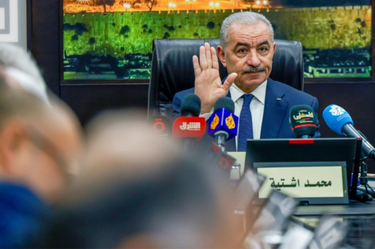 Palestinian prime minister Mohammad Shtayyeh at the cabinet meeting where he announced his resignation and called for intra-Palestinian consensus