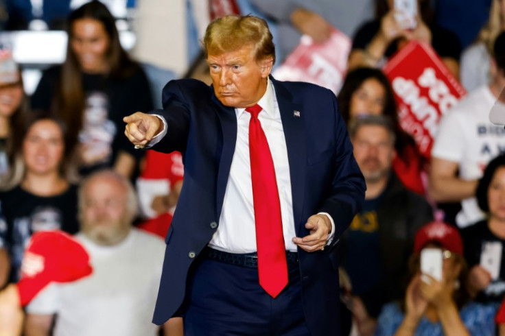 Donald Trump attends a "Get Out the Vote" Rally in Conway, South Carolina, on February 10, 2024