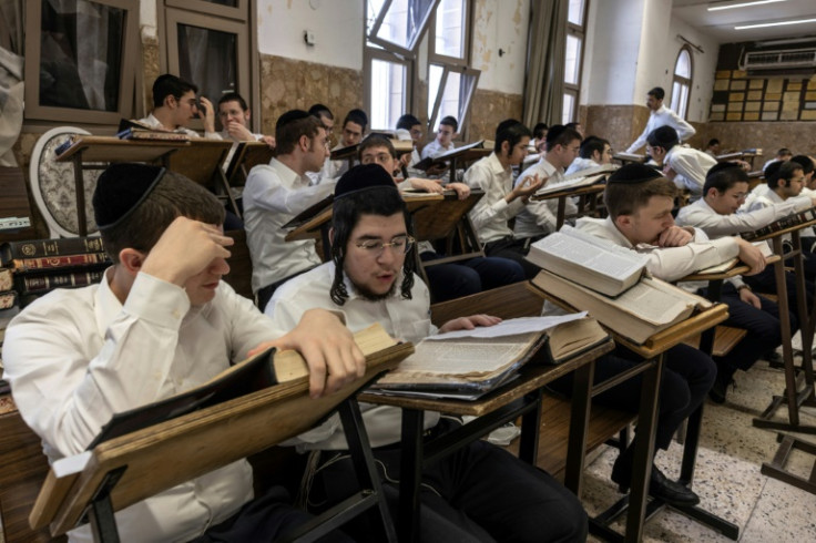 Ultra-Orthodox Jews study the Torah at the Ponevezh yeshiva in the central Israeli city of Bnei Brak