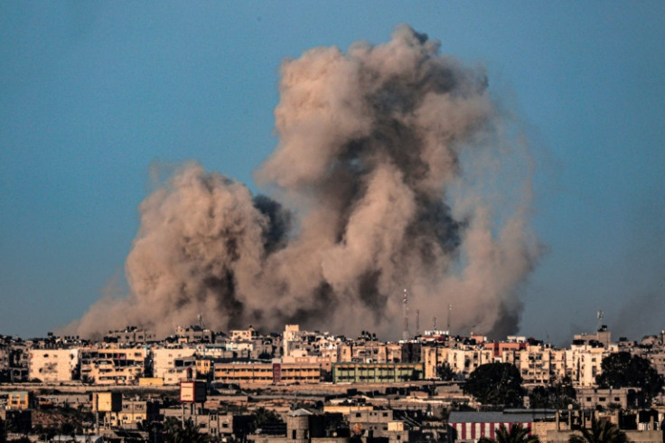 Israeli bombardment of Gaza's Khan Yunis on February 22, 2024 as Israel battles Palestinian militant group Hamas