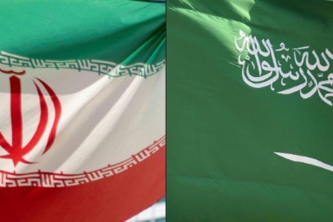 The national flags of Iran and Saudi Arabia