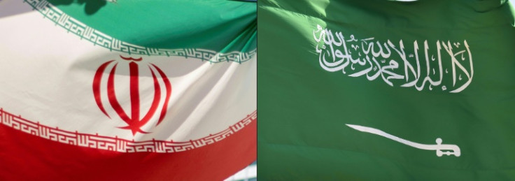 The national flags of Iran and Saudi Arabia