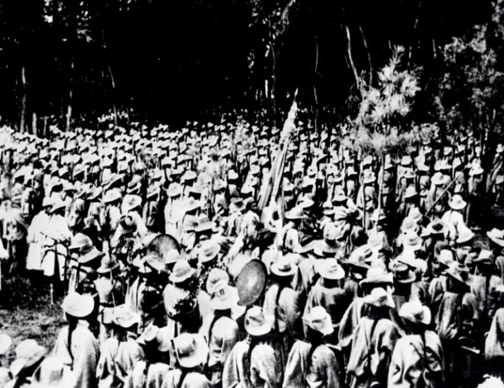 Tibetan fighters gather in April 1959 at an undisclosed location in Tibet Autonomous region after the Dalai Lama reached India on March 31, 1959