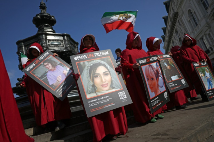 In London, protesters dressed as characters from 'The Handmaid's Tale', to call for women's rights in Iran