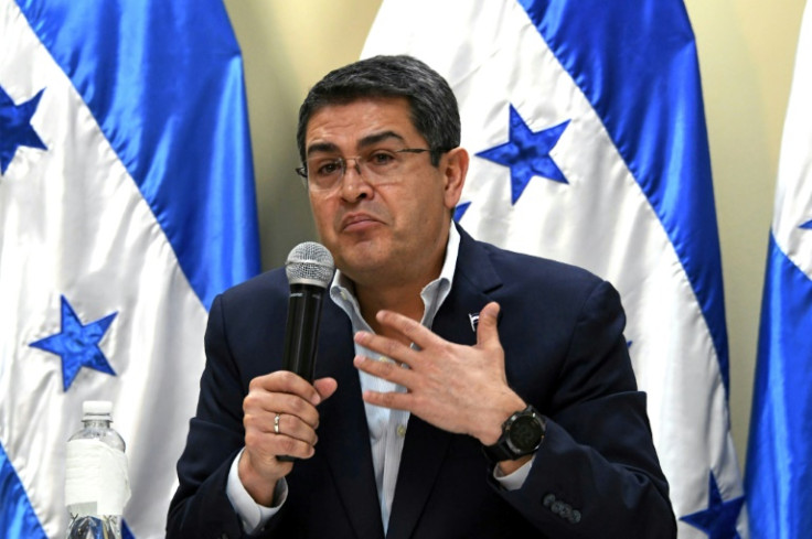 Former Honduran president Juan Orlando Hernandez at a press conference in Tegucigalpa, on January 22, 2018