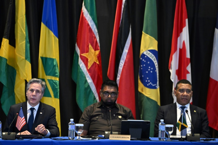 US Secretary of State Antony Blinken, Guyanese President Irfaan Ali and Jamaican Prime Minister Andrew Holness attend an emergency meeting on Haiti in Kingston